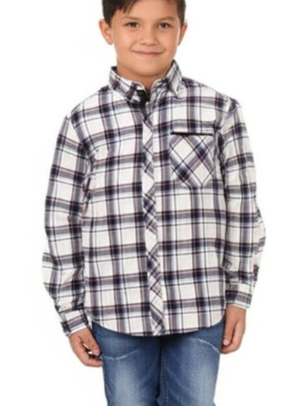 Nomad Boys Button Down Shirt Blue Gray Size M 10 12 Plaid Patterned Short Sleeve